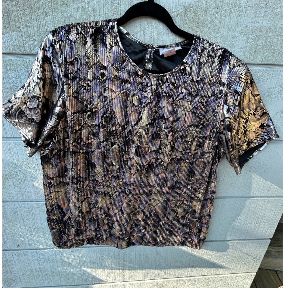 Copy Cats VIntage 80's Top Metallic Pleated Abstract Foil Artsy Party Disco